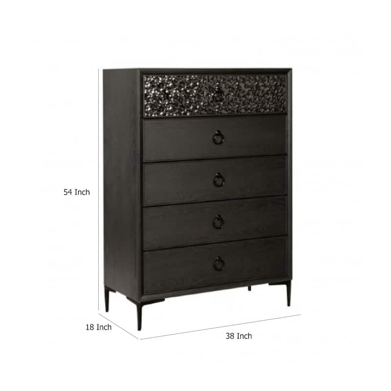 Kaira Tall Dresser Chest, 5 Drawers, Textured Metal, Espresso Brown