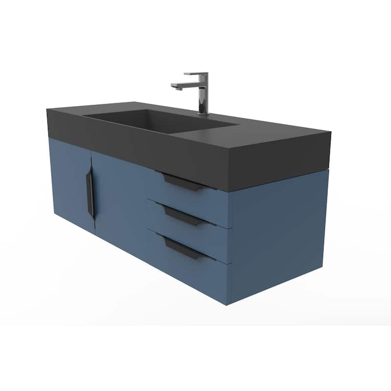 Amazon 48" Wall Mounted Bathroom Vanity Set w/ Black Top