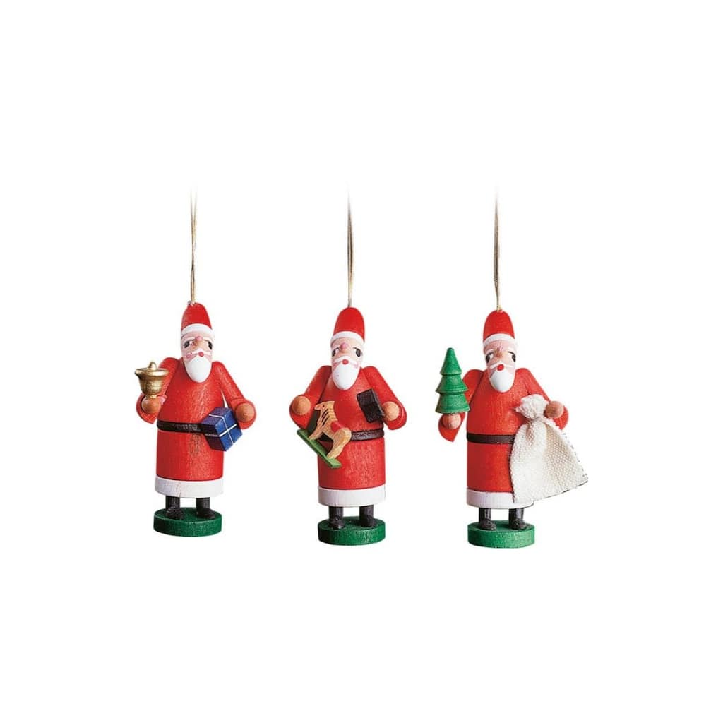 3 Red Green White Assorted Santa Richard Glaesser Ornaments 2.5"