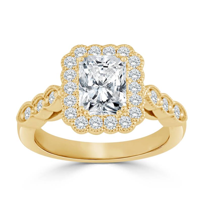 Auriya 14k Gold 2 1/2ctw Vintage Radiant-cut Halo Diamond Engagement Ring (H-I, SI1-SI2) - Yellow - 5.5