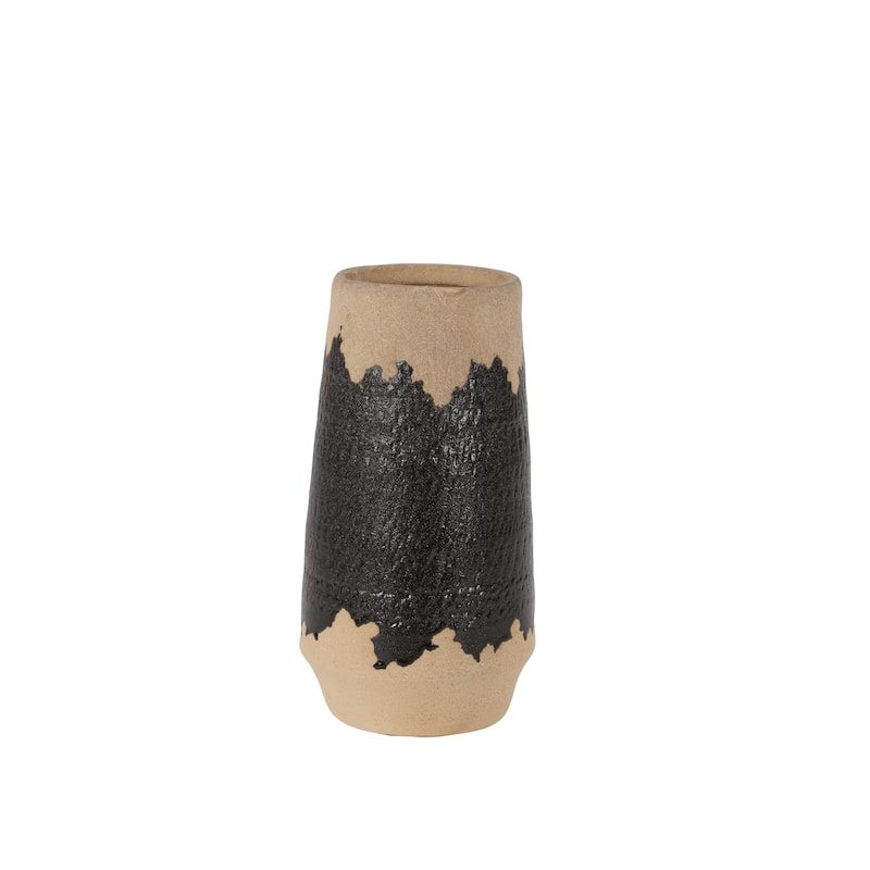 Black Porcelain Vase with Terracotta Details