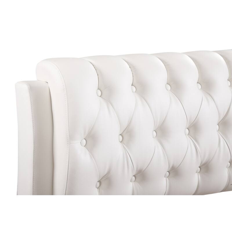 King Panel Bed - Faux Leather Upholstery, Padded Headboard & Wood Veneers - Requires Box Spring