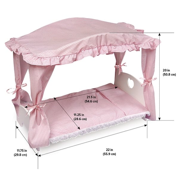 Badger Basket Canopy Doll Bed with Bedding - White/Pink - 22" x 11.75" x 20"