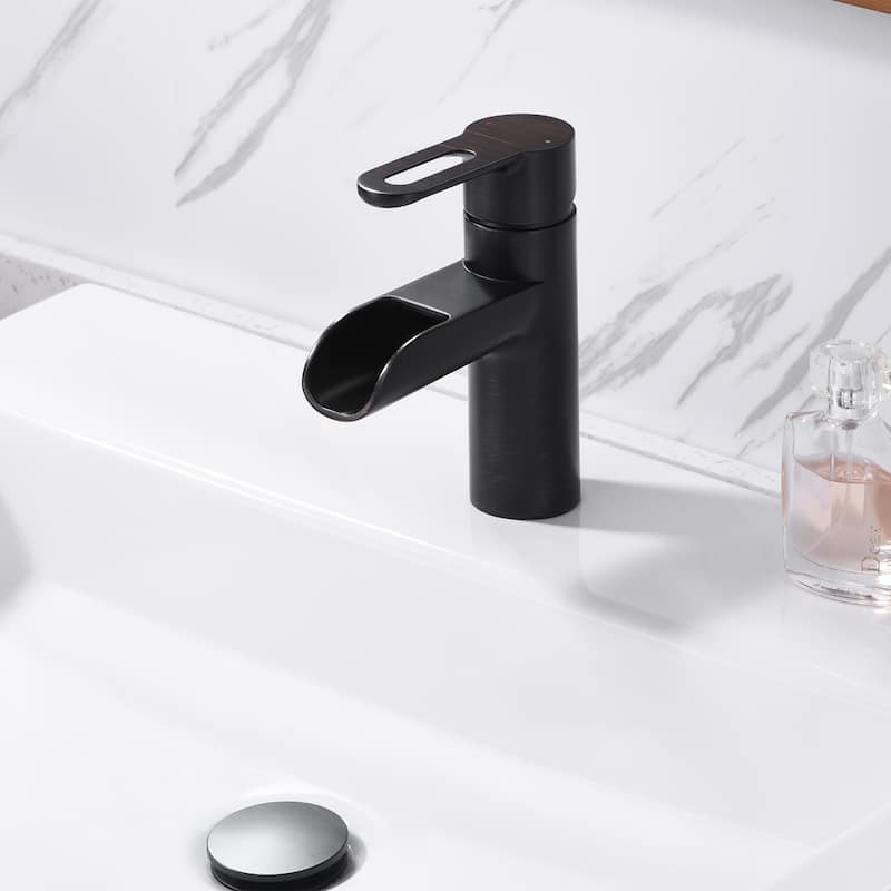 Luxier BSH16-S Waterfall Single Handle Single Hole Bathroom Faucet with Drain