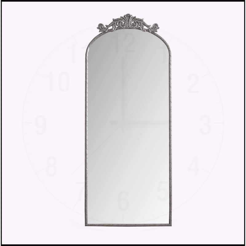 58"x24" Arched Mirror with Vintage Ornate Carved Applique on Top