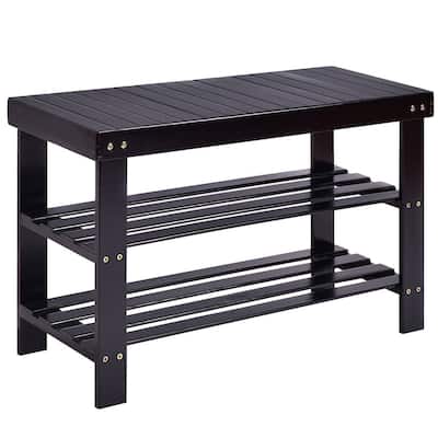 3 Tier Bamboo Bench Storage Shoe Shelf - 27.5" x 11" x 17.5" (L x W x H)