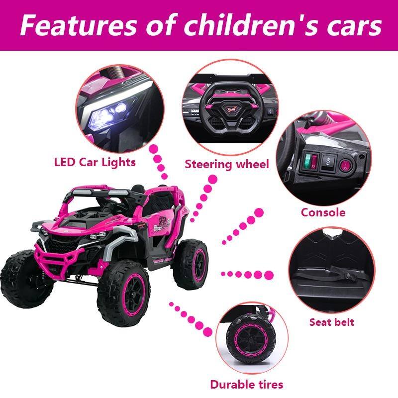Magenta Kids Ride On Truck with Remote Control, Electric ATV Off-Road Toy Car with Openable Doors & Music