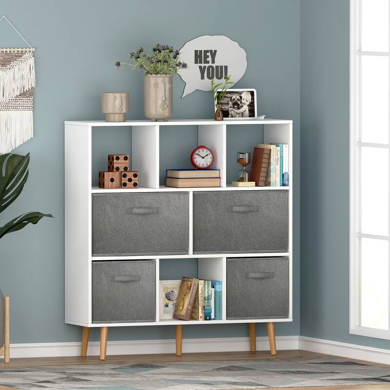 42.12" H x 39.37" W Cube Bookcase With Bins White/Brown