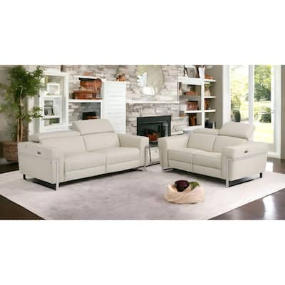 HomeRoots Two Piece Indoor Beige Italian Leather Five Person Seating Set