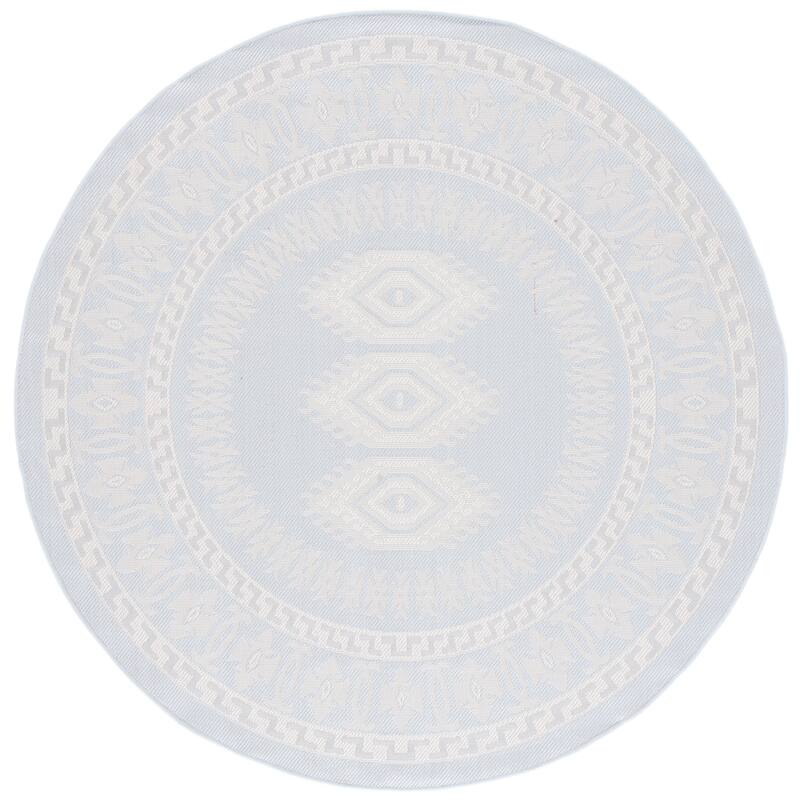 Martha Stewart by SAFAVIEH Washable Finnbjorg Indoor/ Outdoor Waterproof Rug - 6'7" Round - Aqua/Blue Ivory