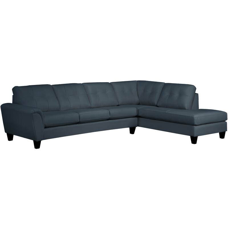 Tory Top Grain Leather Tufted Left/ Right-facing Sectional Sofa - Blue - Right Facing