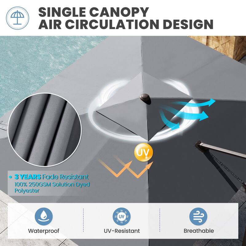 11 x 9 FT Rectangle Outdoor Premium Patio Cantilever Offset Umbrella