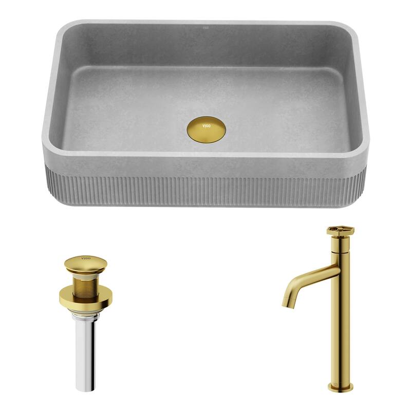 VIGO Cypress 21"L x 14"W Concrete Vessel Sink and Ruxton 12"H Faucet Set