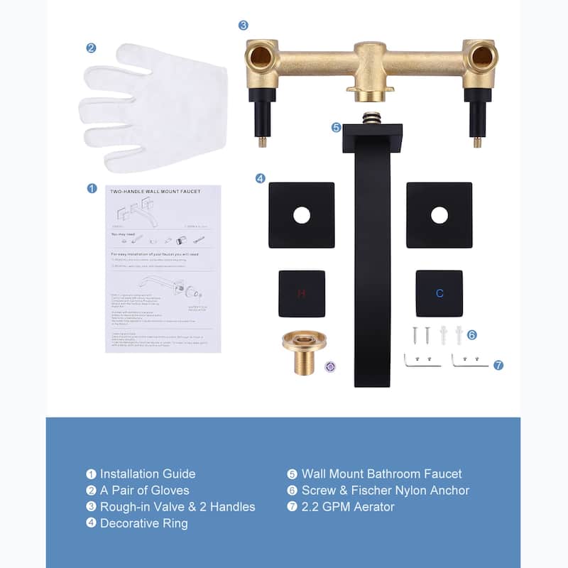 WOWOW Double Handle Wall Mounted Waterfall Bathroom Faucet