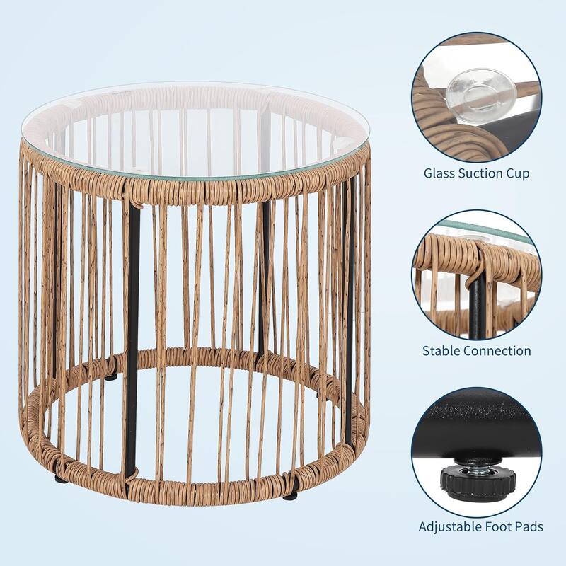 3 Piece Acapulco Chair Set, All-Weather Modern Patio Furniture Set with Cushions, Plastic Rope, Glass Top Table and 2