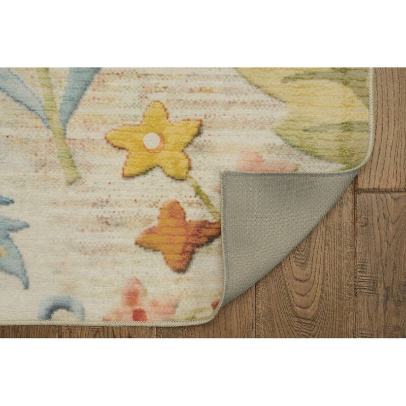 Indoor/Outdoor Water Resistant Largo Ivory & Green Washable Area Rug Washable Area Rug - 2' x 3'