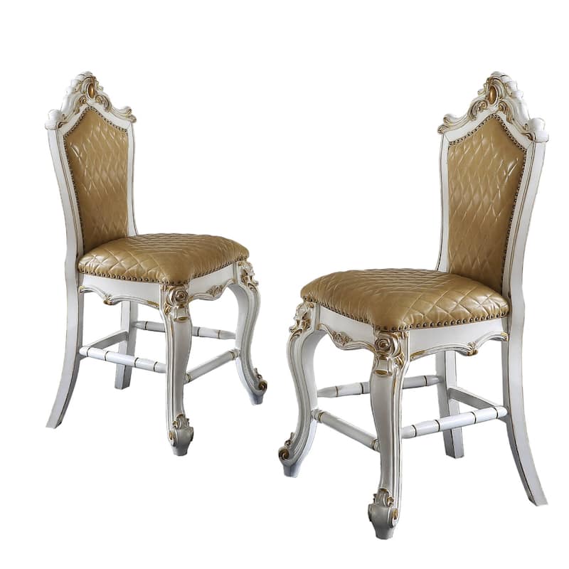 HomeRoots Set of Two 24" Brown and Pearl Faux Leather and Solid Wood Counter Height Bar Chairs