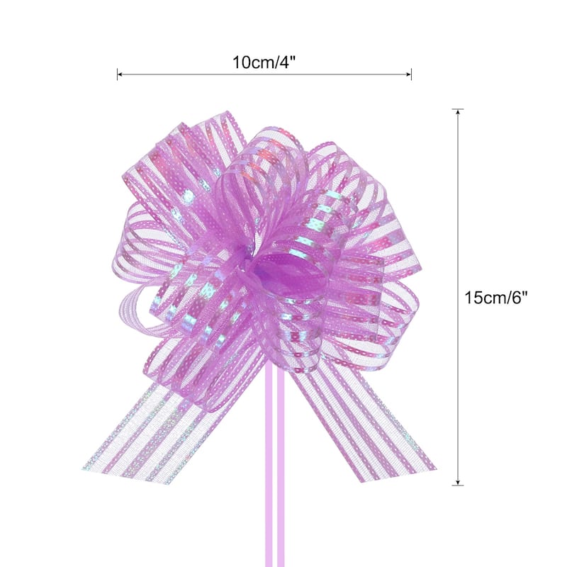 5pcs 6" Large Organza Pull Bow Chiffon Gift Wrapping Bows Ribbon - Light Purple - 4"