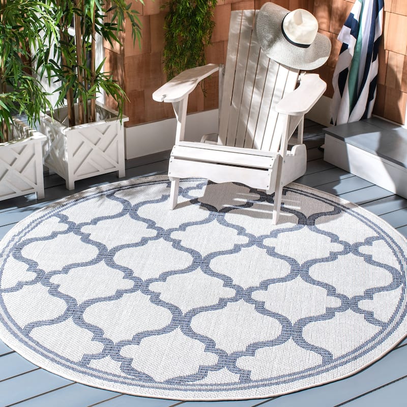SAFAVIEH Bermuda Washable Edelt Indoor/ Outdoor Waterproof Rug - 6'7" Round - Ivory/Charcoal