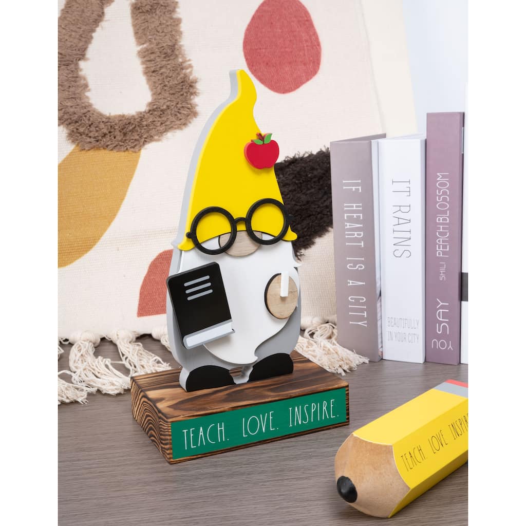 Rae Dunn Wooden Gnome TEACHER Themed Desktop Décor