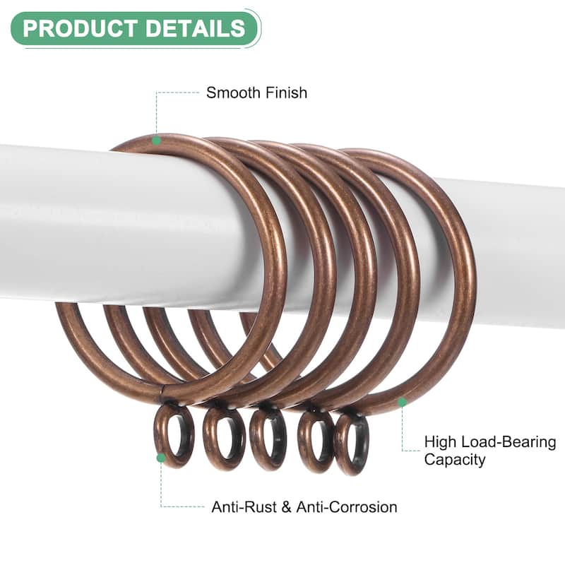 40-Pack Curtain Rings W Eyelet, I D Metal Rings for Curtain Rods - Red Bronze - 1.5 Inch