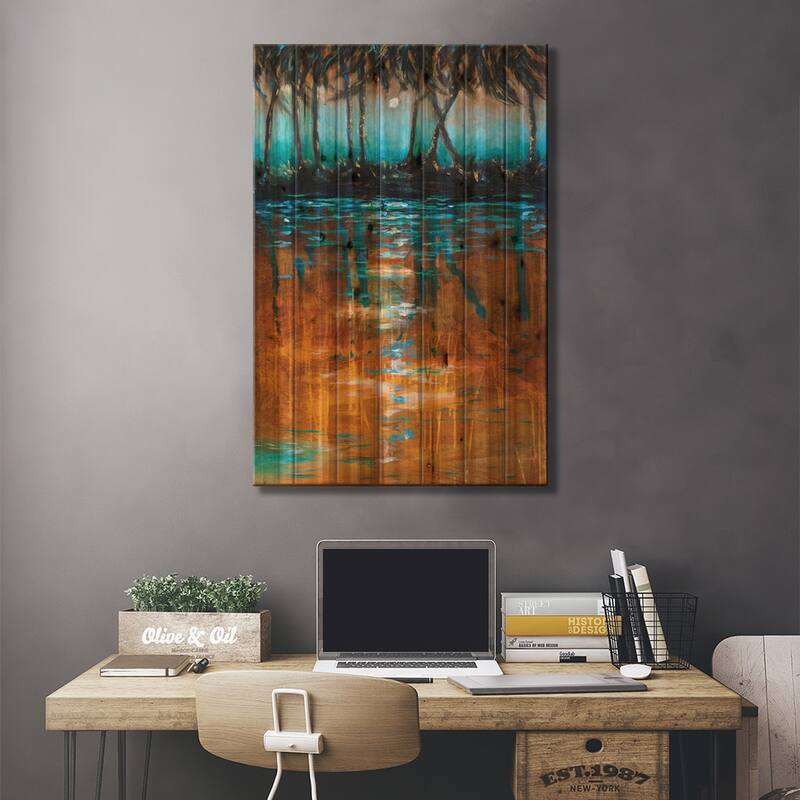 Night View From Kayak Print On Wood by Linda Olsen - Multi-Color
