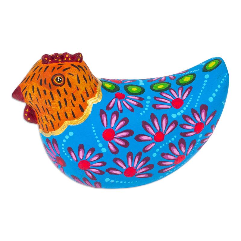 Novica Handmade Blue Hen Wood Alebrije Figurine