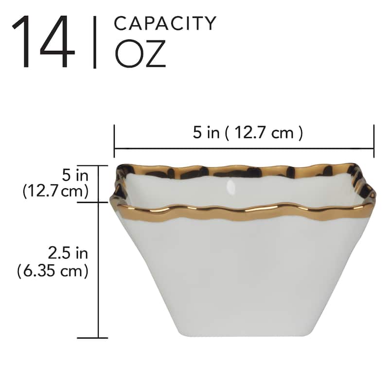 Certified International Regency Gold 14 oz. Square Snack/Dessert Bowls, Set of 4 - 5" x 5" x 2.5"