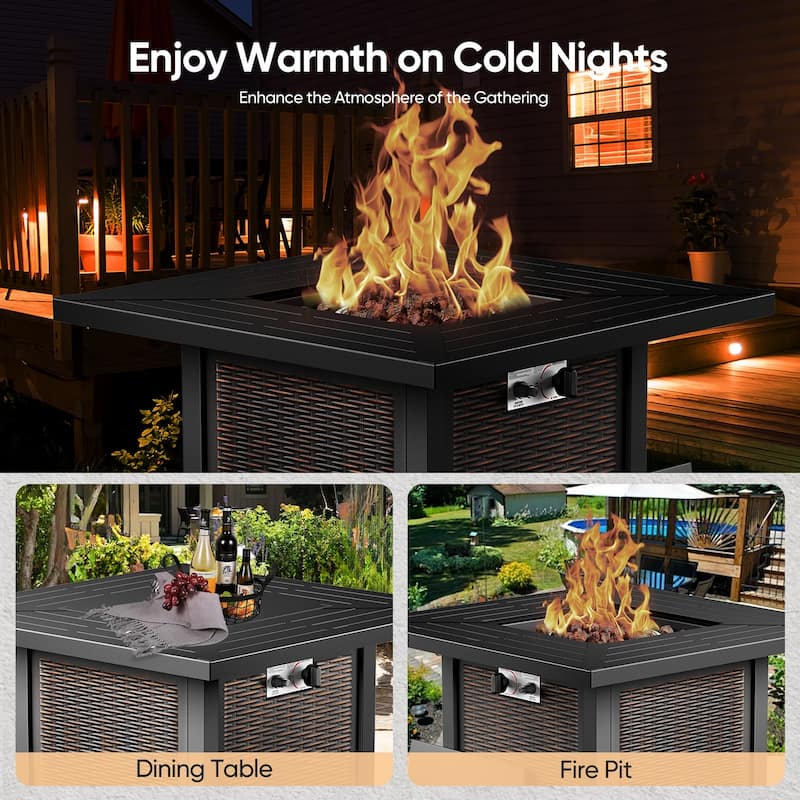 Outdoor Propane Fire Pit Table - 55000 BTU, Adjustable Flames - Square