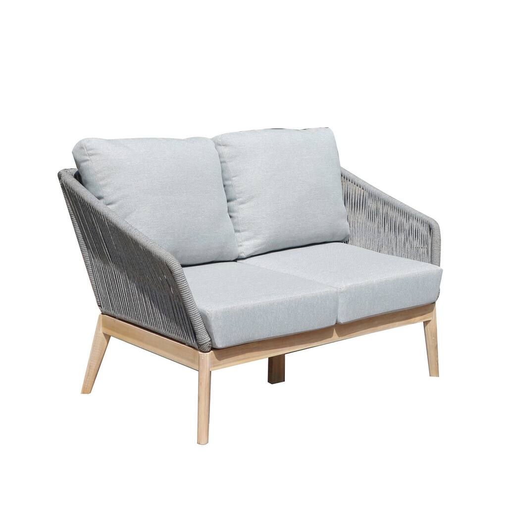 Dexi 51 Inch Patio Sofa, Fade Resistant Fabric Cushions, Gray Acacia Wood