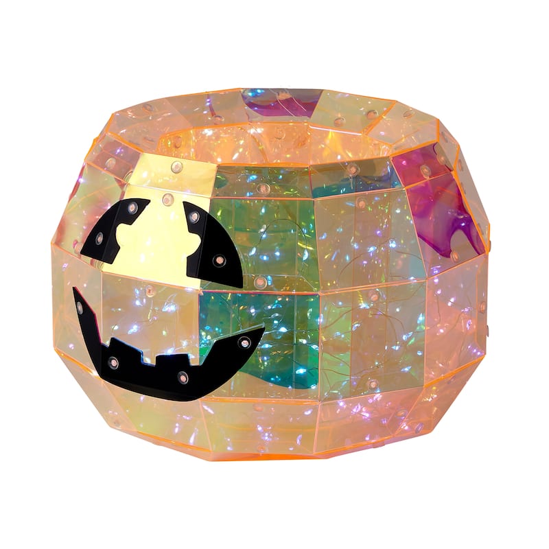 Prismatic Iridescent Pumpkin Candy Box 9", LED lights - N/A