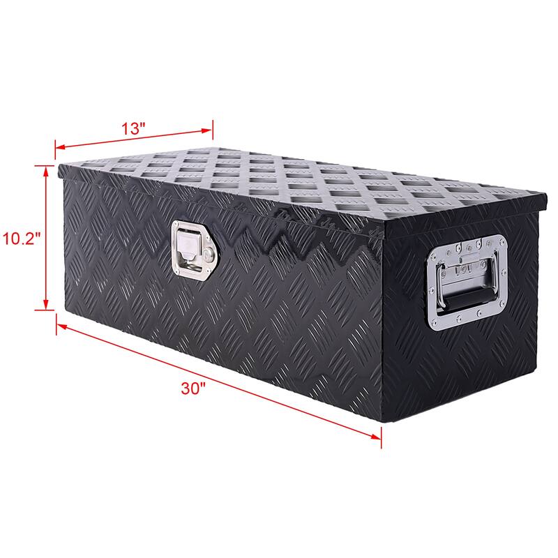 30 Inch Truck Tool Box, Heavy Duty Aluminum Waterproof Tool Box with Lock and Keys, 5 Bar Tread Wide Utility Toolbox,Black