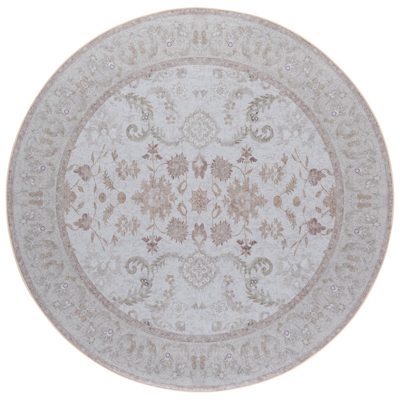 SAFAVIEH Tucson Gheorghina Machine Washable & Slip Resistant Rug - 6' Round - Beige/Light Brown