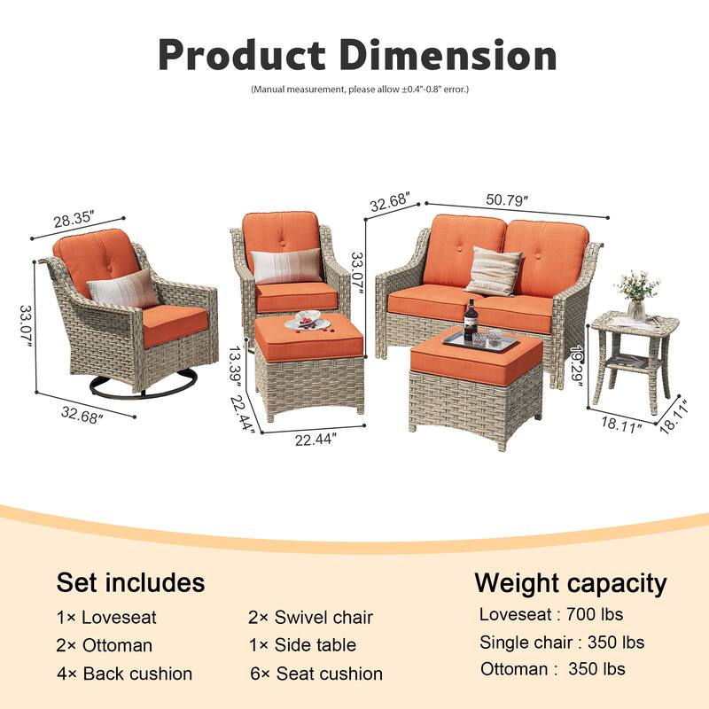 XIZZI 6-piece High-back Outdoor Seating Furniture Set with Swivel Chair