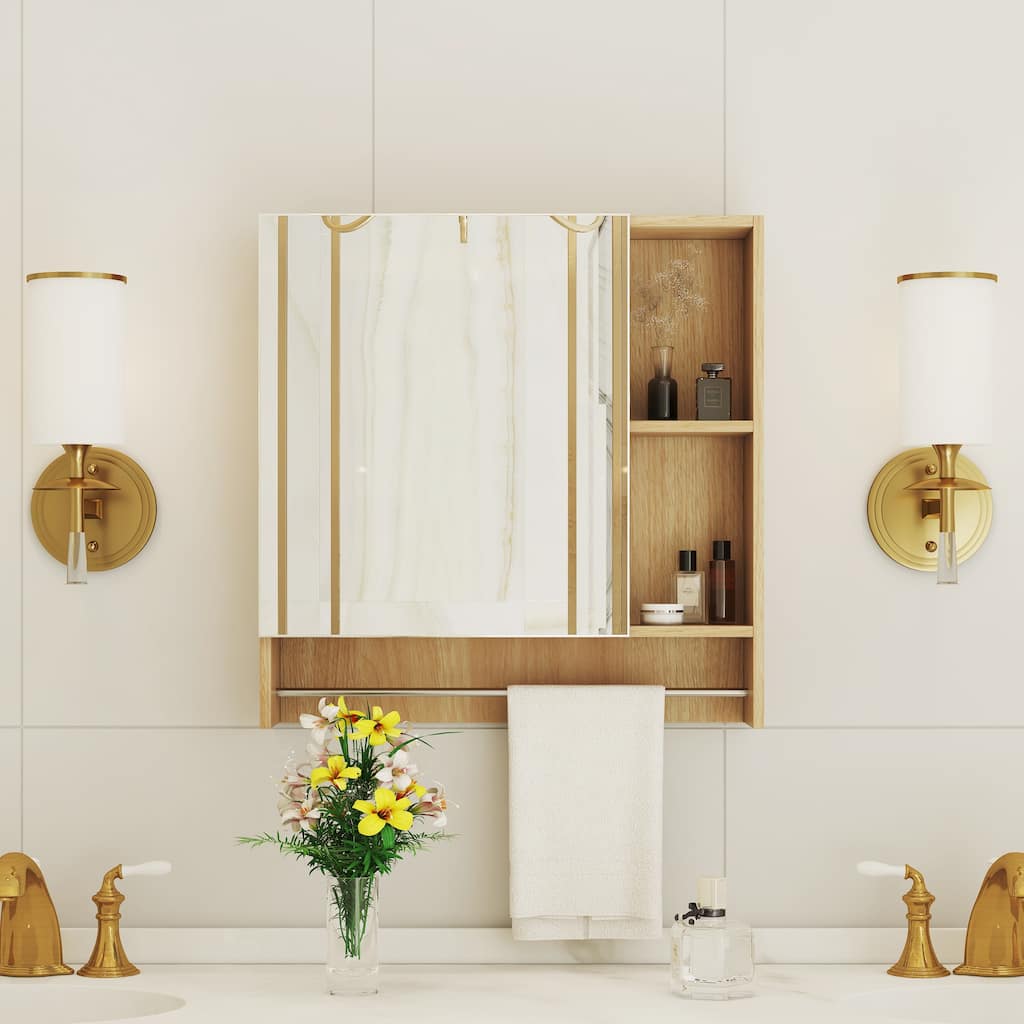 Bathroom Mirror Cabinet Wall Mounted,Medicine Cabinet,Over The Toilet Storage Cabinet with Shelves and Towel Rack