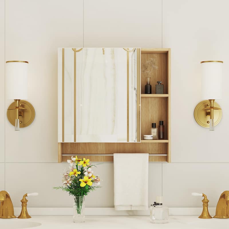 Bathroom Wall Mounted Mirror Cabinet Over The Toilet, Medicine Cabinet Storage Cabinet with Shelves and Towel Rack