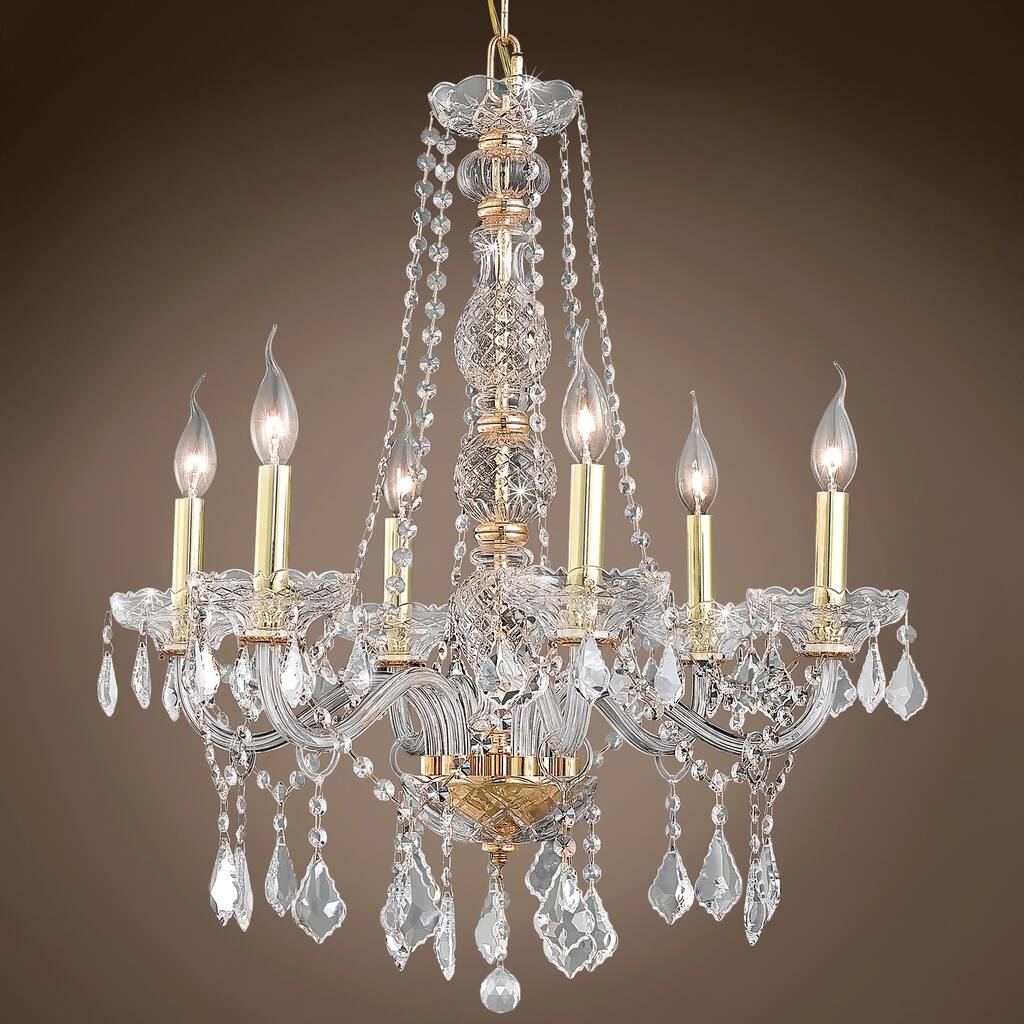 Elizabeth 6 Light 24" Gold Chandelier With Clear Swarovski Crystals - 28.00
