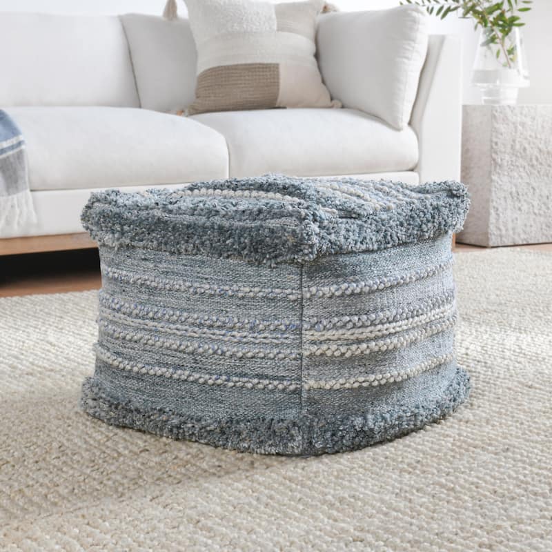Villa by Classic Home Elko 18" Blue Indoor-Outdoor Pouf - Blue - Medium