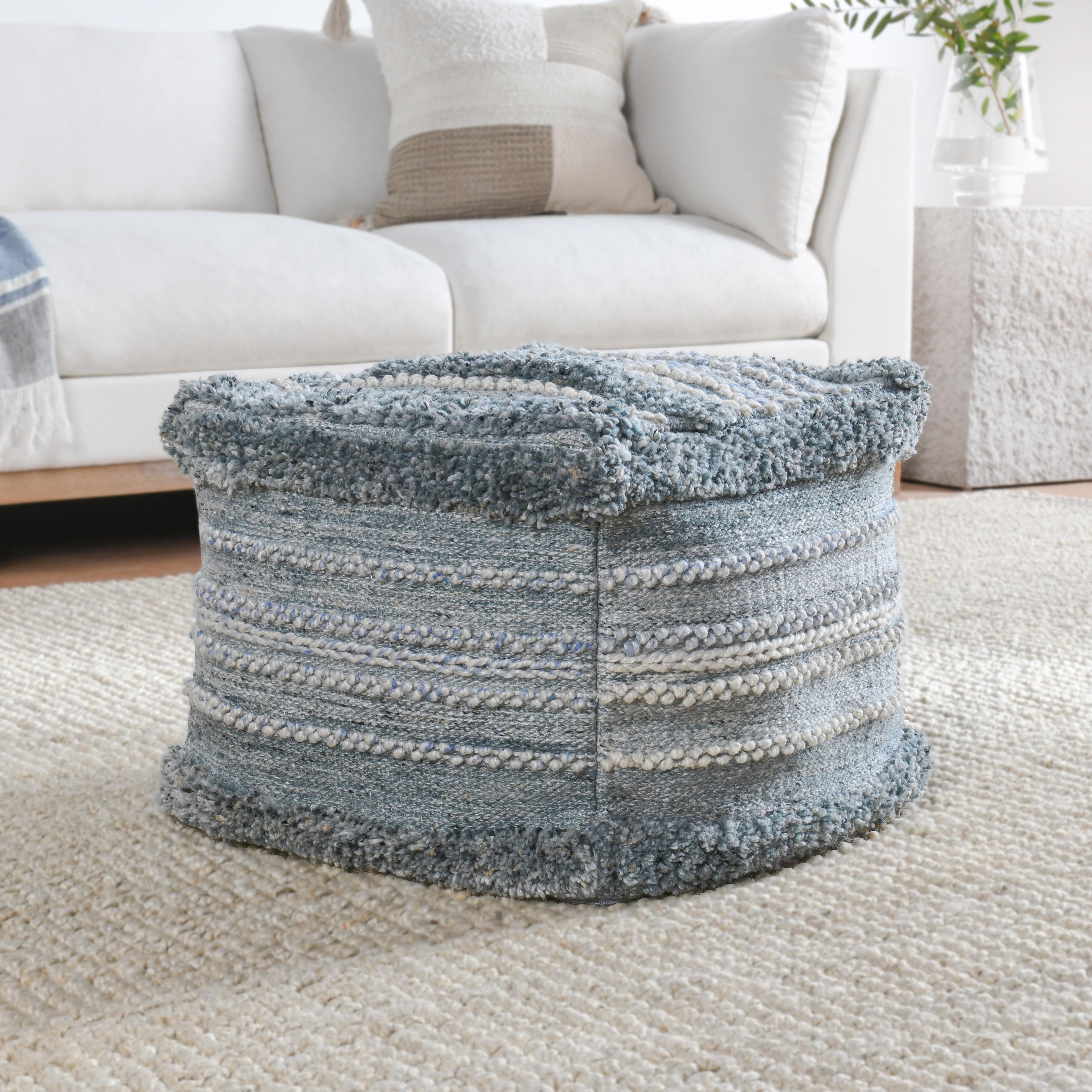 Villa by Classic Home Elko 18" Blue Indoor-Outdoor Pouf