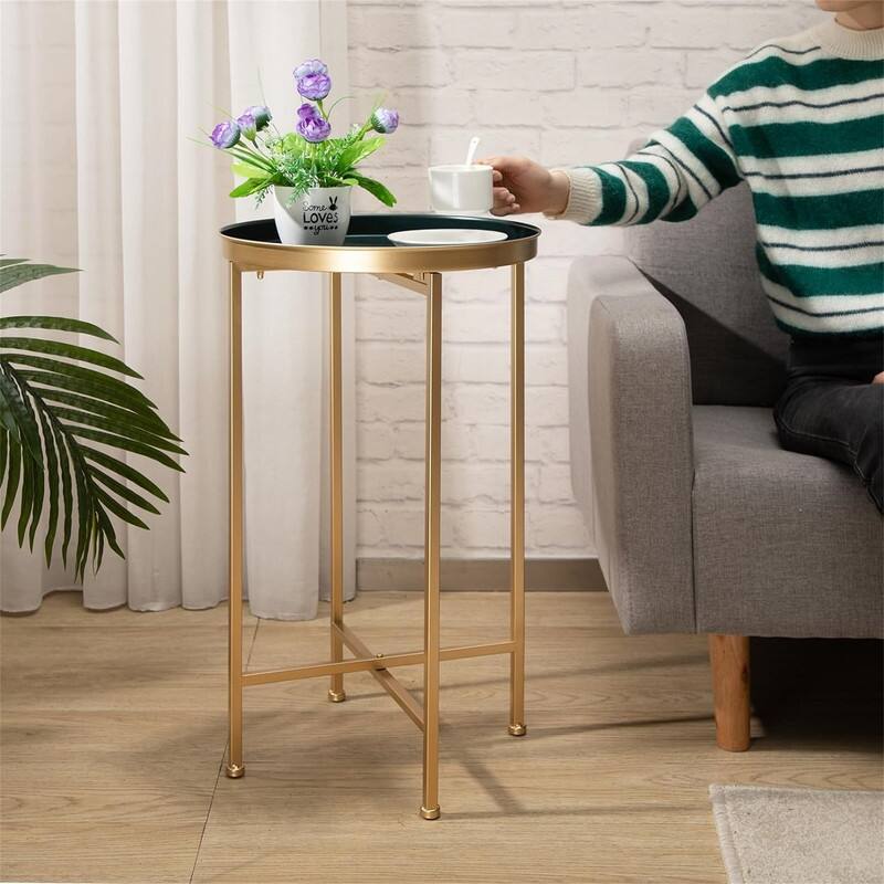 Small Round Metal End Table - 14.5"D x 14.5"W x 25"H