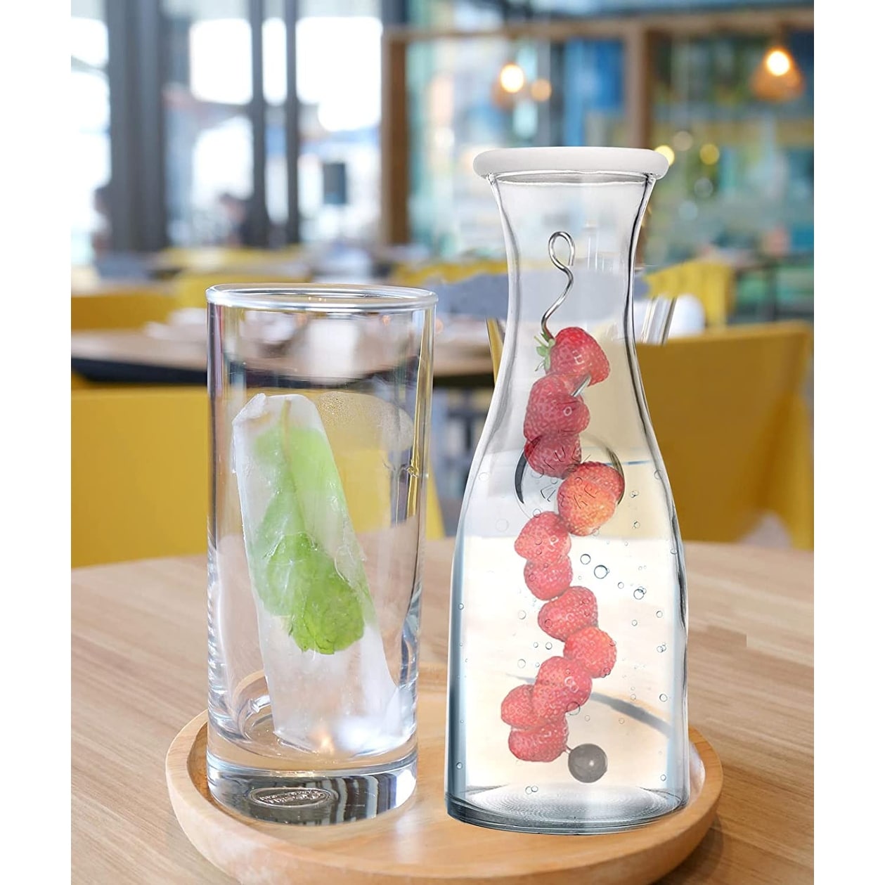 Glass Carafe Pitcher - 34oz Water Carafe Set for Mimosa Bar