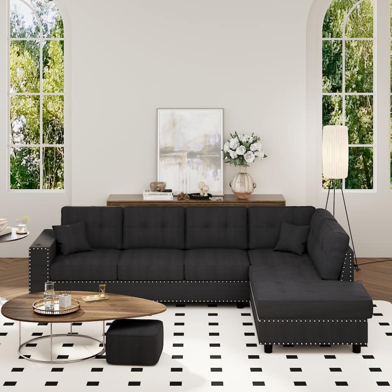 109.2" L-Shaped 5-Seat Modular Sectional Sofa with Removable Back Cushions and 2 Pillows in Quality Linen