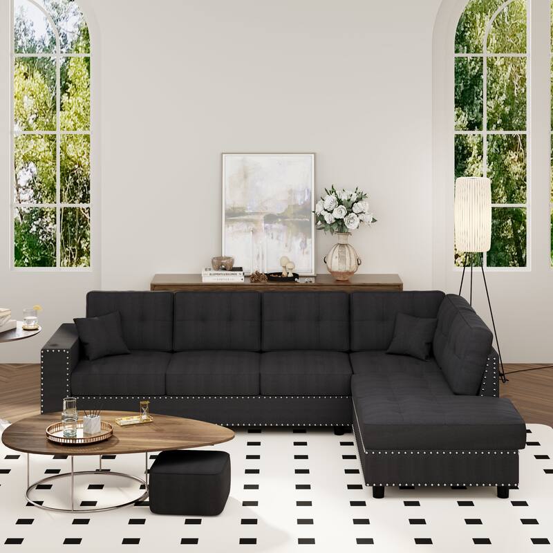 L-Shaped Modular Sectional Sofa with Removable Cushions