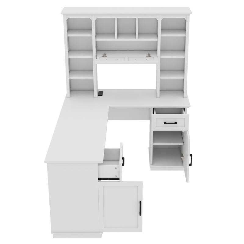 Large Bookcase Desk 2-in-1 Computer Desk L-shape Computer Armoire
