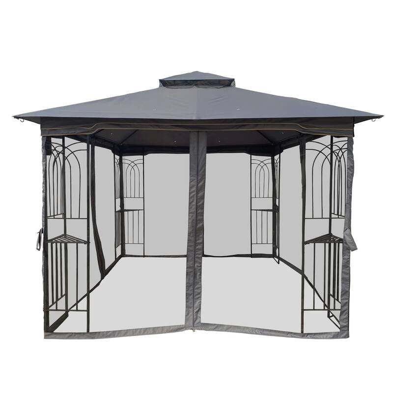 10x10 Outdoor Patio Gazebo Canopy Tent With Ventilated Double Roof And Mosquito net(Detachable Mesh Screen On All Sides)