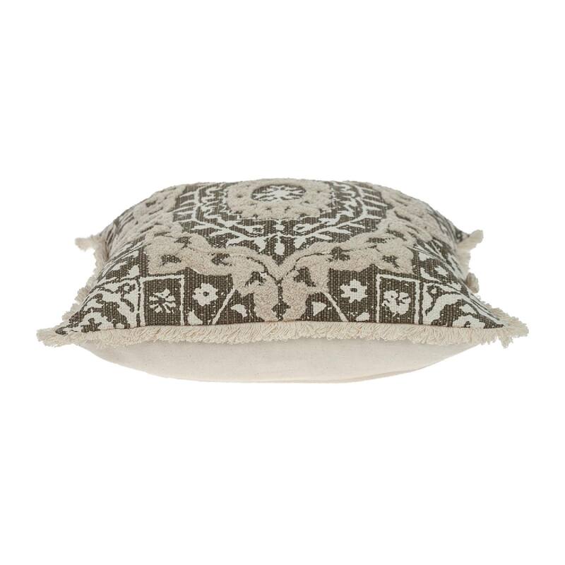 18" Brown and Beige Embroidered Ethnic Design Throw Pillow