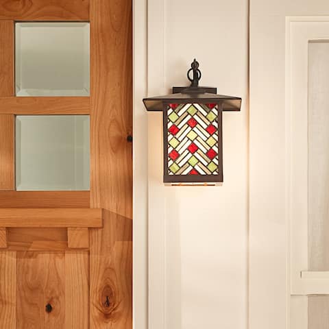 River of Goods Multicolor Stained Glass and Oil Rubbed Bronze 1-Light Outdoor Lantern Wall Sconce - 10.75" x 9" x 11.75"
