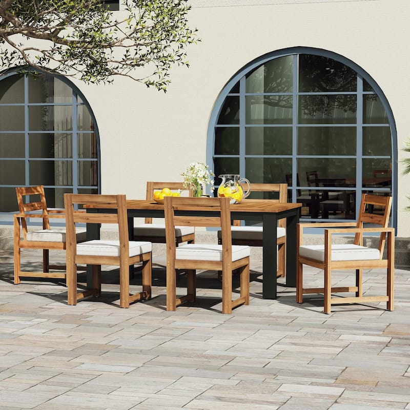 7-piece Acacia Patio Extendable Dining Set with Umbrella Hole