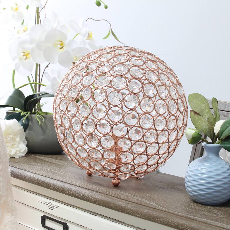10 in. Rose Gold Finish Table Lamp, Round Lamp for End and Side Table