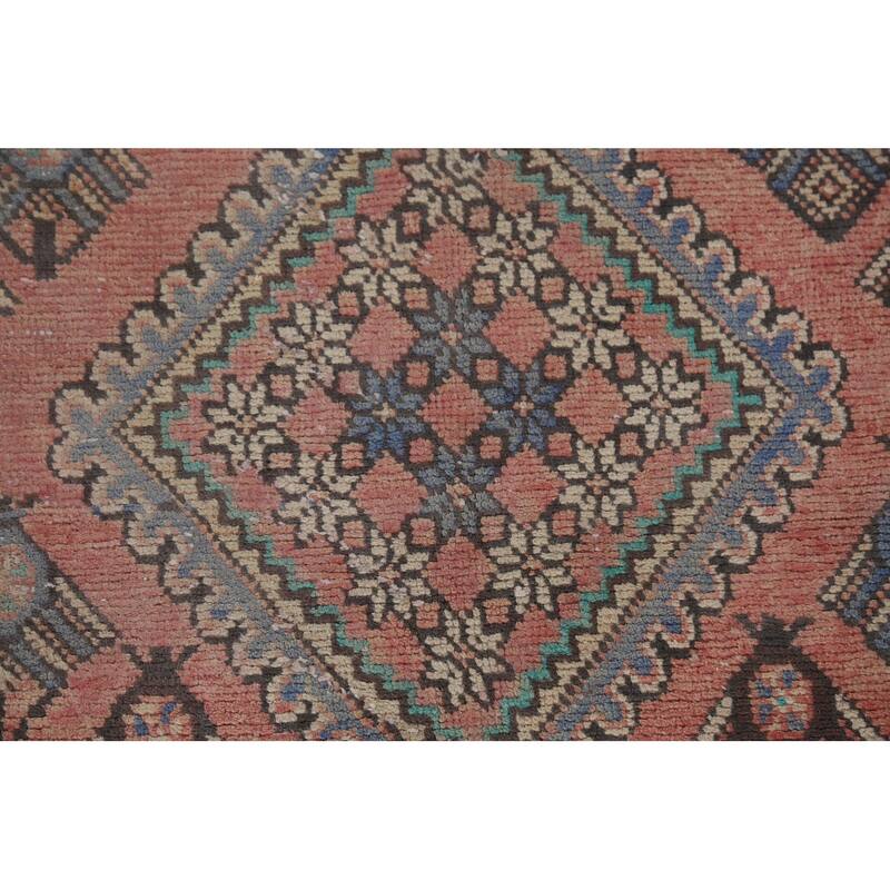 Pink Geometric Joshaghan Vintage Persian Rug Hand-Knotted Wool Carpet - 6'2" x 9'9"